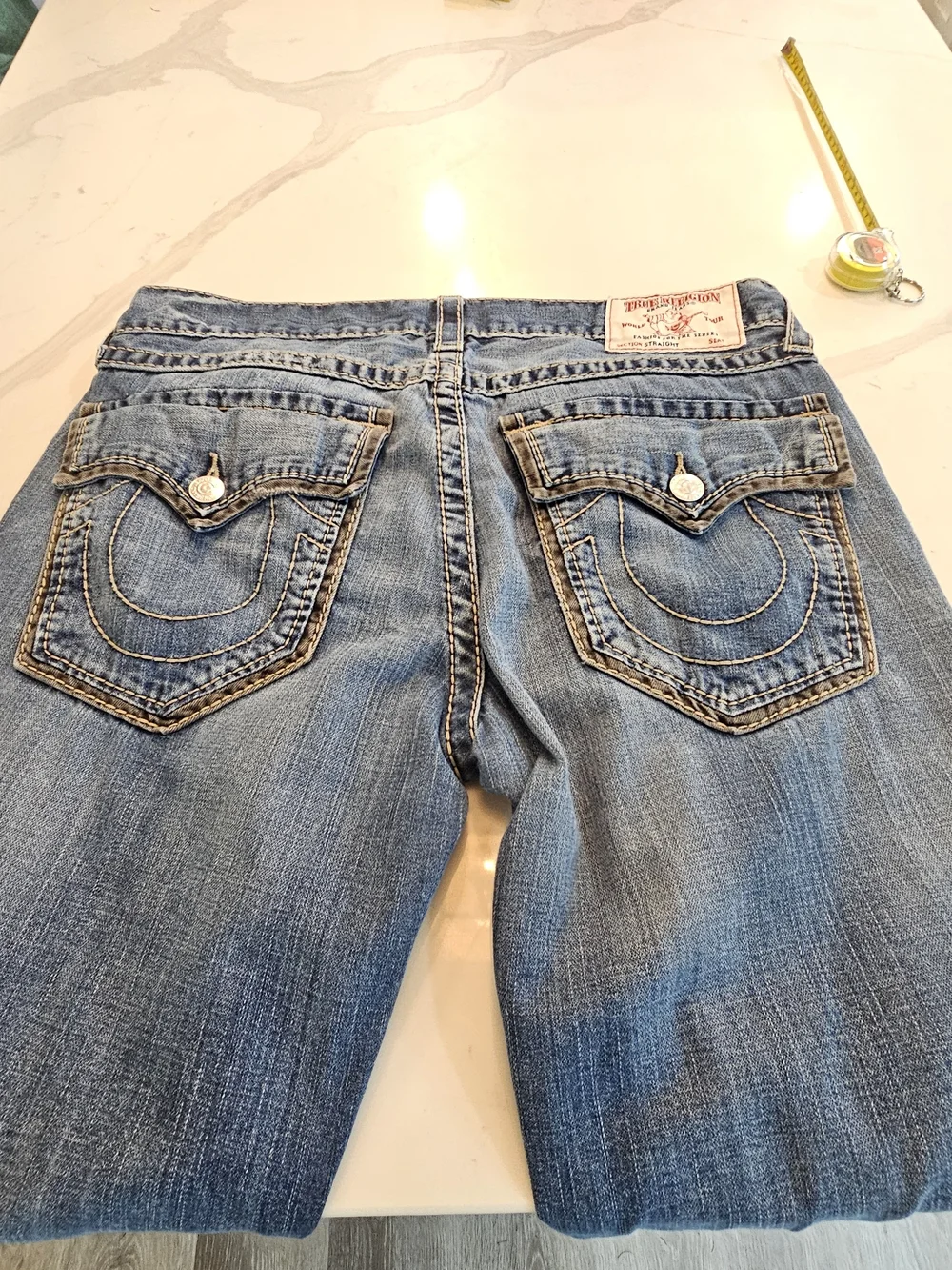 True Religion Men's Distressed Blue Slim Straight Jeans 36 Waist 32-34 Length